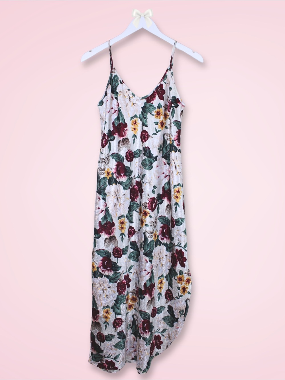 Vintage L.A. Intimates Floral Slip Dress M White Red Yellow Green Satin
